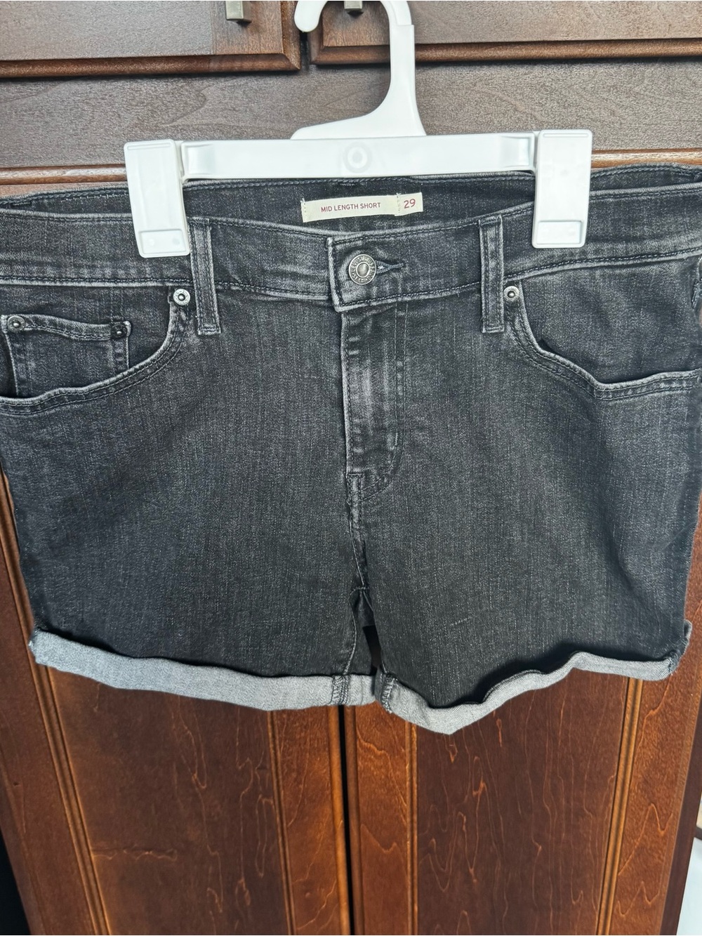 Levi’s Washed Black Mid Length Cuffed Denim Shorts 29